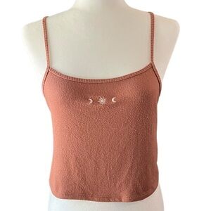 Gilly Hicks Moon & Sun Design Brown Cropped Tank Top, size XS.​​